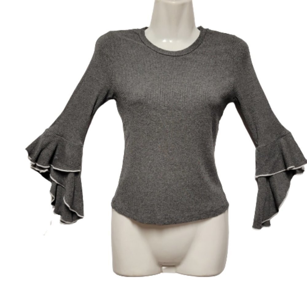 GREY Long Sleeve Top Ruffled Bell Sleeves Top Size XS/S